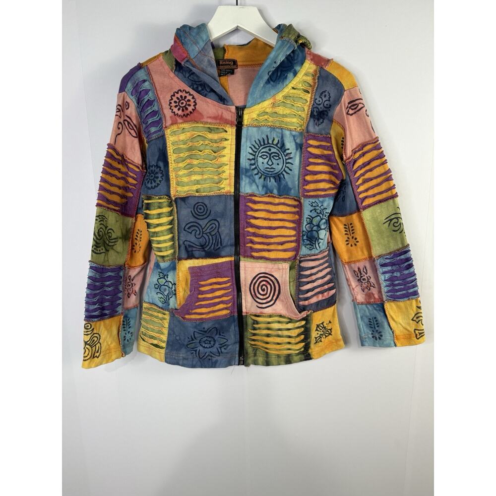 Rising International Hoodie Sweatshirt‎ Hippie Patchwork Sun Design Size Small